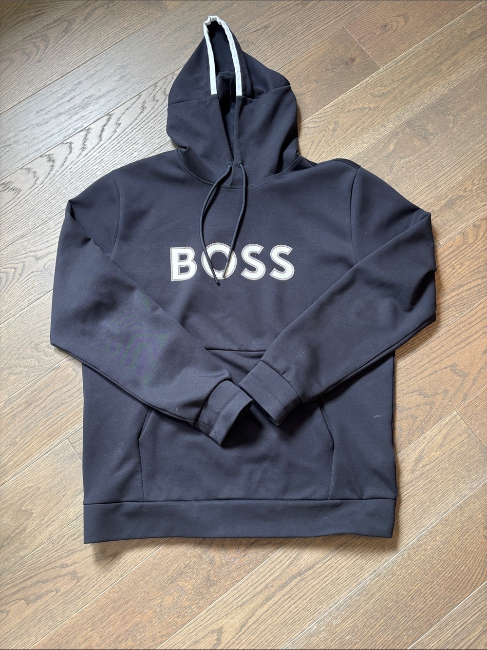 BOSS Black Pullover Hoodie with White Logo